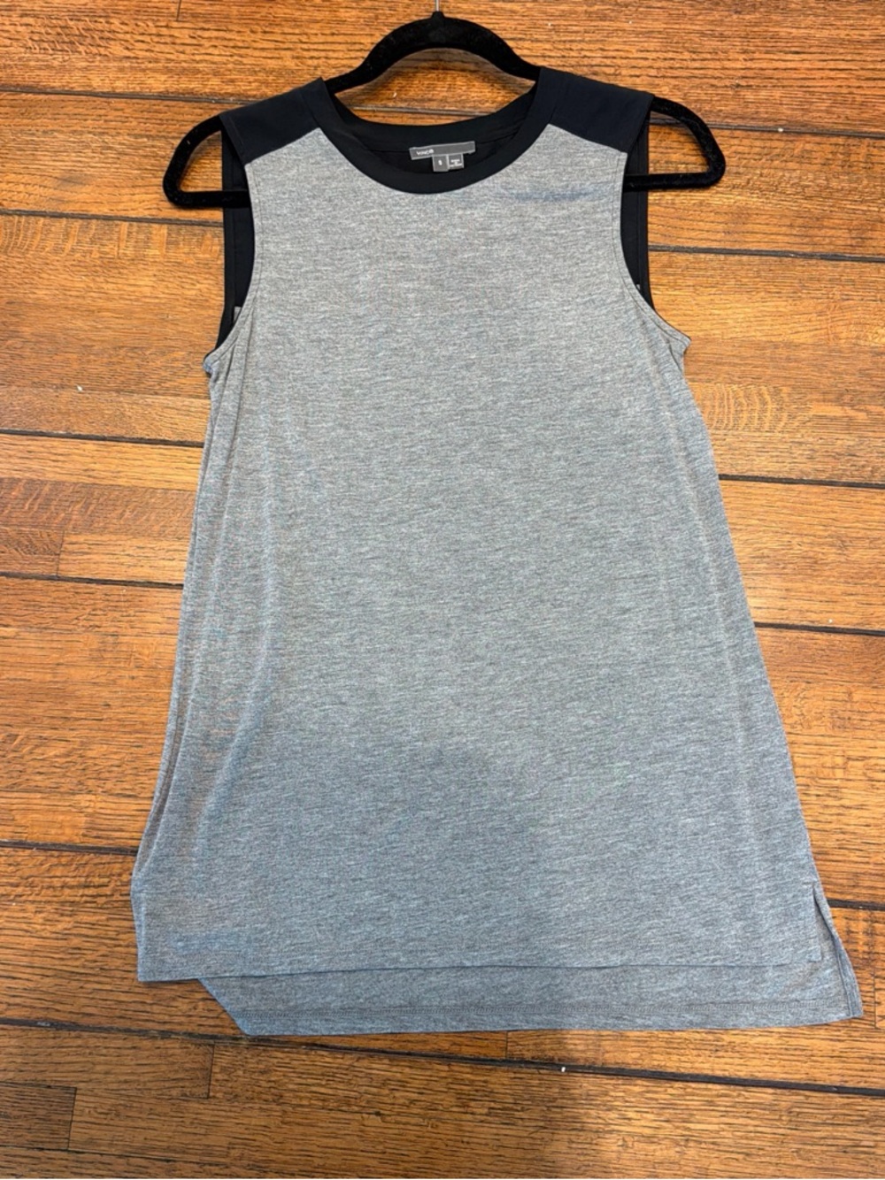 Vince Gray Sleeveless Tank with Black Trim